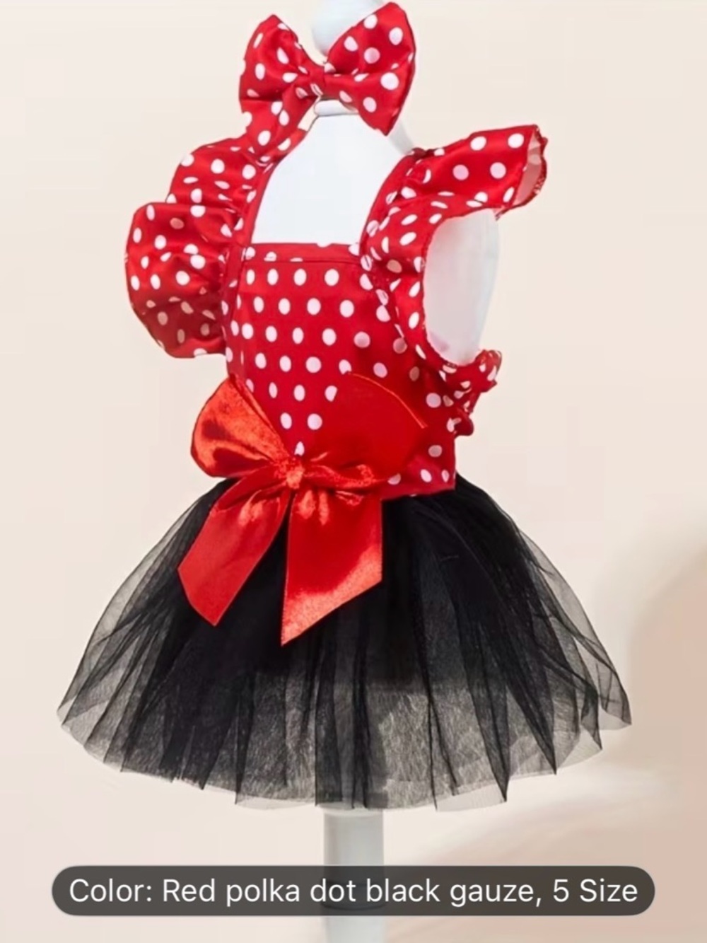 Pets Red Polka Dot Black Tulle Minnie Mouse Costume with Bow Dog or Cat - Picture 4 of 8